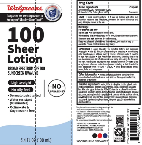 WALGREENS 100 SHEER BROAD SPECTRUM SPF 100 포장