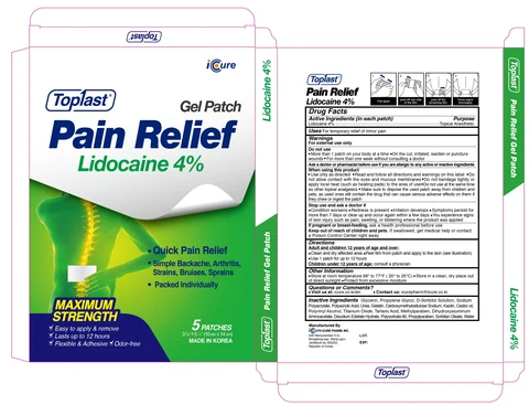 Toplast Pain Relief Lidocaine 4percent 포장