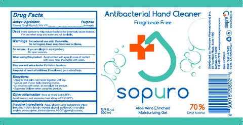 Sopuro Antibacterial Hand Cleaner Fragrance Free packaging