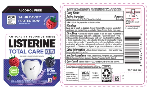 Listerine Total Care Kids Anticavity Fluoride Rinse - Berry Splash packaging