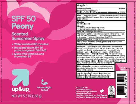 Target Up and Up SPF 50 Peony Scented Sunscreen packaging