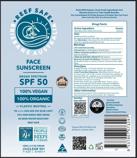 Reef safe - Zinc Face sunscreen SPF50 포장