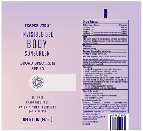 TRADER JOES INVISIBLE BODY SUNSCREENSPF 40 포장