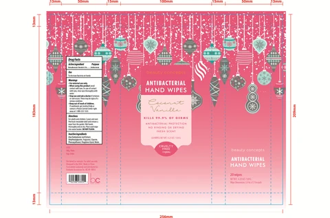 beauty concepts ANTIBACTERIAL HAND WIPES Coconut Vanilla Honey Almond Sugar Berry 포장