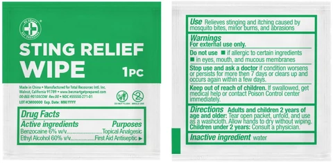 Be Smart Get Prepared Sting Relief Wipe 포장