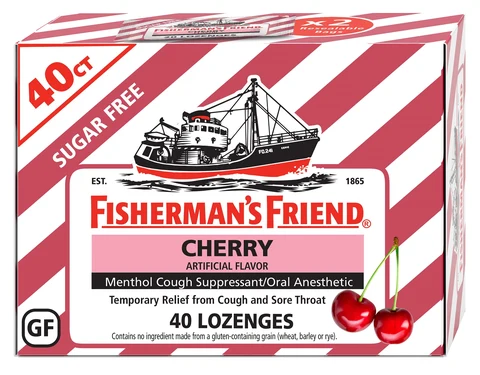 Sugar Free Cherry Fishermans Friend Menthol Cough Suppressant 포장