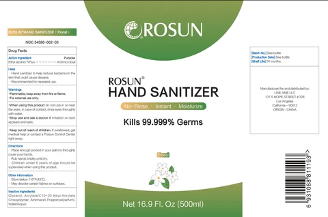 Rosun Hand Sanitizer Floral packaging