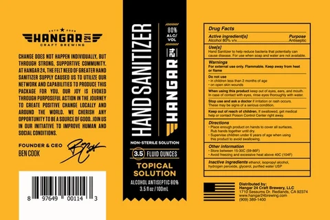 Hangar 24 Hand Sanitizer packaging