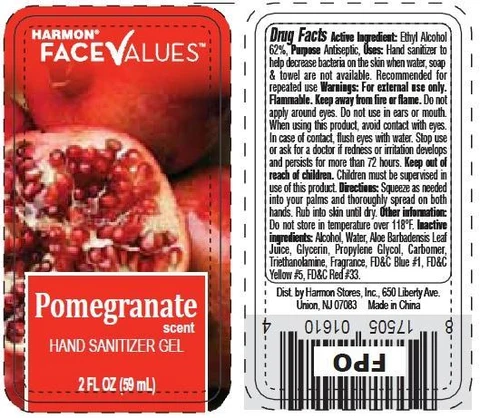 Harmon Face Values Pomegranate Scent Hand Sanitizer packaging