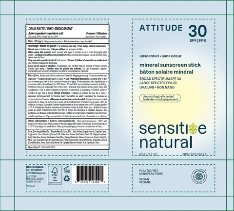 ATTITUDE Oatmeal Sensitive Natural Mineral Sunscreen Stick Unscented SPF 30 포장