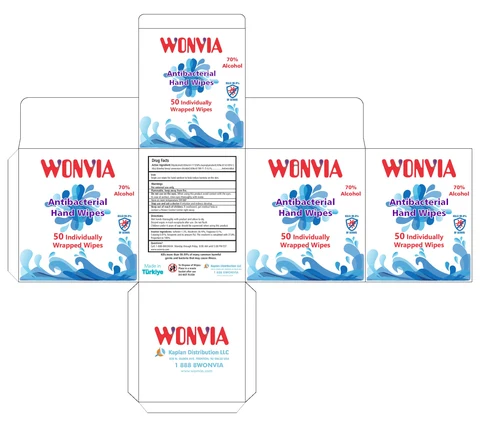 WONVIA INDIVIDUALLY WRAPPED ANTIBACTERIAL HAND WIPES 70% ALCOHOL packaging