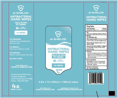 al-SHIELDS ANTIBACTERIAL HAND WIPES packaging