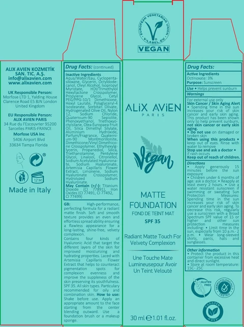 Alix AvienVegan Matte Foundation packaging