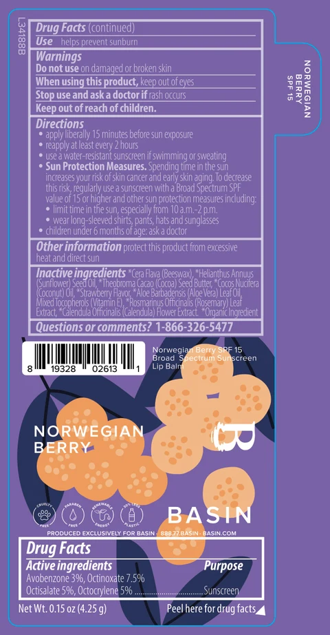 Basin Norwegian Berry SPF 15 Broad Spectrum Sunscreen Lip Balm 포장