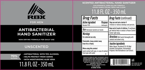 RBX For Men Antibacterial Hand Sanitizer Unscented 포장