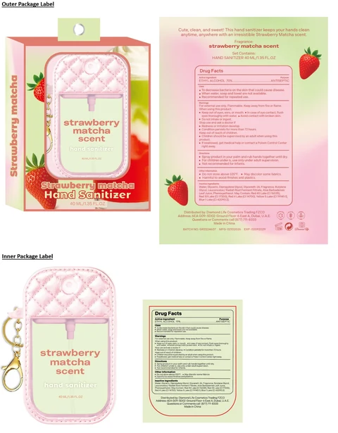 hand sanitizer strawberry matcha scent packaging