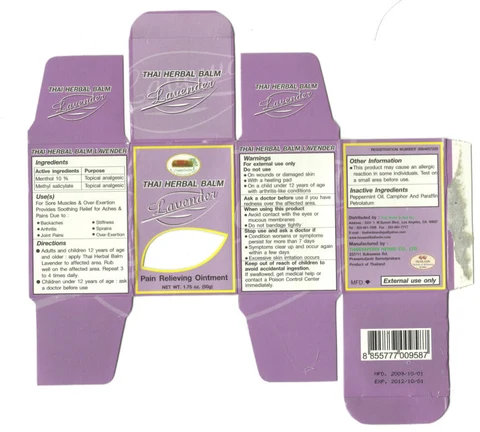 Thai Herbal Balm Lavender packaging
