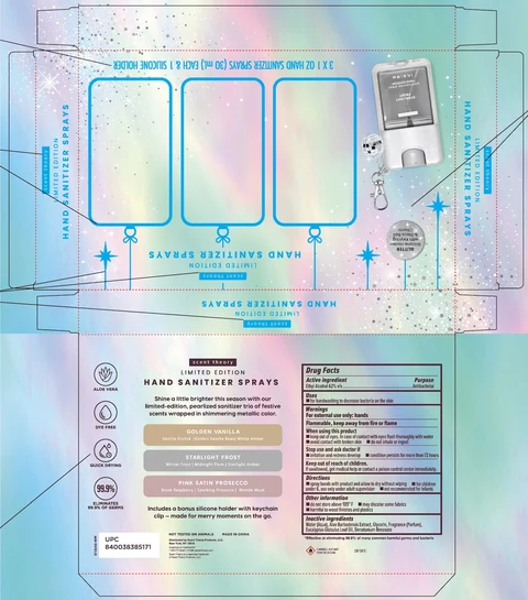 Limited Edition Hand SanitizerGolden Vanilla, Starlight Frost, Pink Satin Prosecco packaging