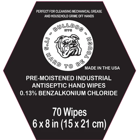 Bulldog NYC Pre-Moistened Industrial Antiseptic Hand Wipes packaging