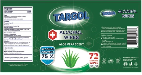 TARGOL ALCOHOL WIPES - ALOE VERA SCENT 포장
