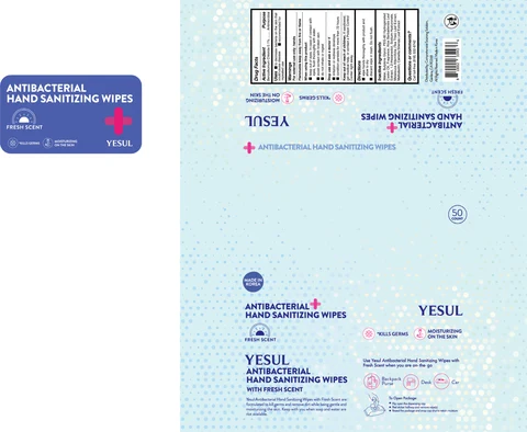 YESUL ANTIBACTERIAL HAND SANITIZING WIPES WITH FRESH SCENT packaging
