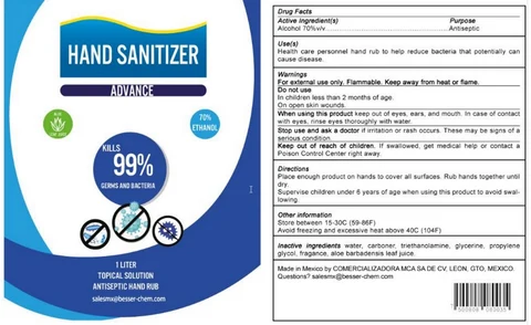 Hand Sanitizer Advance packaging