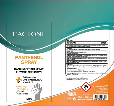 LACTONE PANTHENOL HAND SANITIZER packaging