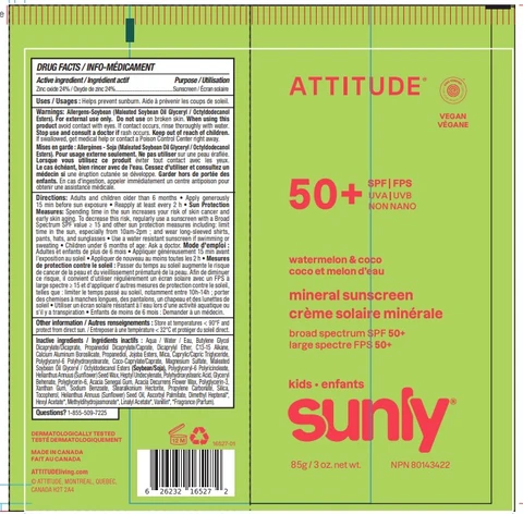 ATTITUDE Sunly Kids Mineral sunscreen SPF 50 Watermelon and coco 포장