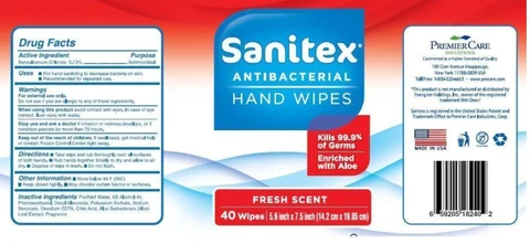Sanitex Antibacterial Hand WipesFresh Scent 포장