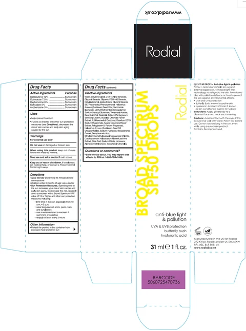 Rodial Broad Spectrum SPF 50 Drops Anti-Blue Light and Pollution packaging