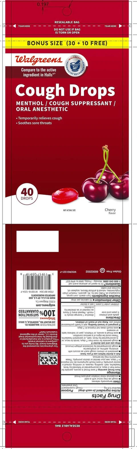 Walgreens Cherry Cough Drops packaging