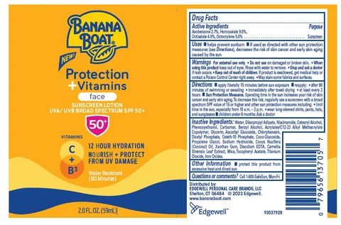 BANANA BOAT PROTECTION PLUS VITAMINS FACE SUNSCREEN UVA/UVB BROAD SPECTRUM SPF 50 포장