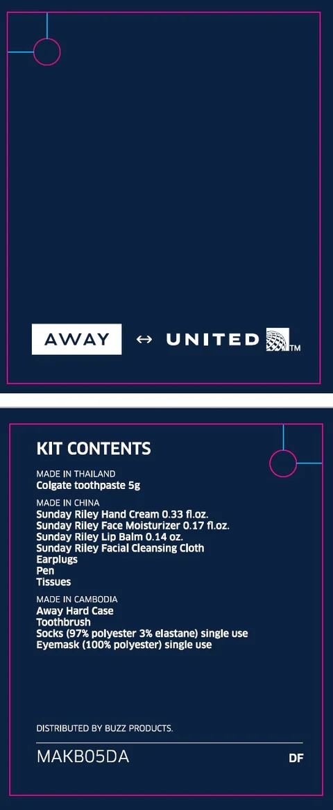 United Airlines Polaris Kit with Colgate 포장