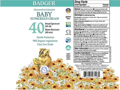 Badger Baby Sunscreen Cream Broad Spectrum SPF 40 포장