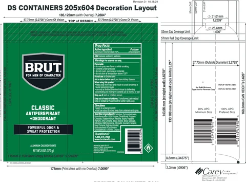 Brut Classic Antiperspirant and Deodorant packaging