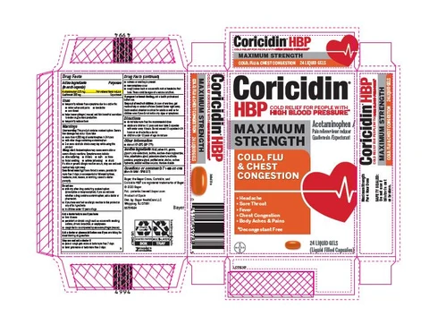 Coricidin HBP Maximum Strength Cold Flu And Chest Congestion 포장