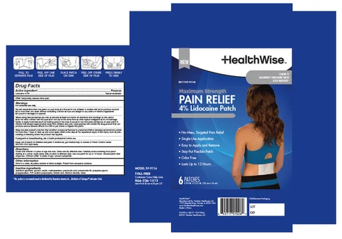 HealthWise Lidocaine Pain relief packaging