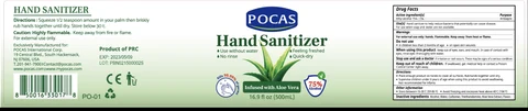 009931121(DUNS) POCAS INTERNATIONAL CORP HAND SANITIZER 포장