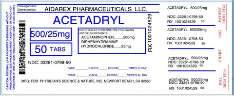 Acetadryl packaging