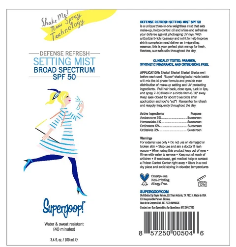 Defense Refresh Settingh Mist Broad Spectrum Sunscreen SPF 50Supergoop 포장
