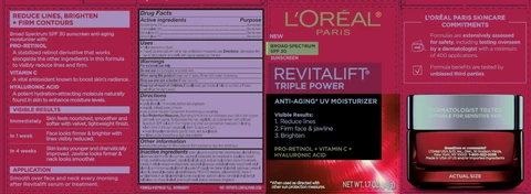 LOreal Paris Revitalift Triple Power Anti Aging Moisturizer Broad Spectrum SPF 30 Sunscreen packaging