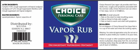 Choice Personal Care Vapor Rub packaging