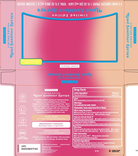 Scent Theory Hand Sanitizer (Peach Peony, Dragonfruit Paradise, Coastal Fleur) 포장