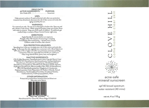 Clove Hill acne safe mineral sunscreen SPF 40 포장