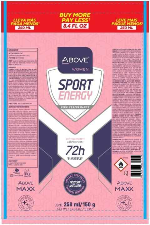 ABOVE SPORT ENERGY WOMEN ANTIPERSPIRANT DEODORANT MAXX 포장