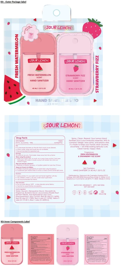 SOUR LEMON HAND SANITIZER DUO - FRESH WATERMELON AND STRAWBERRY FIZZ SCENT 포장