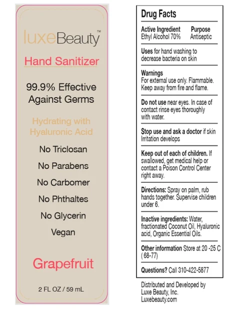 Luxe Beauty Hand Sanitizer Grapefruit packaging