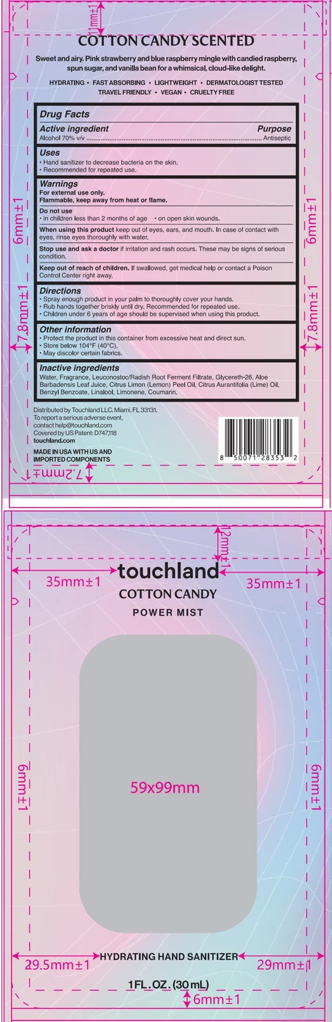 Touchland Power Mist Hydrating Hand Sanitizer Mist Cotton Candy Scented 포장
