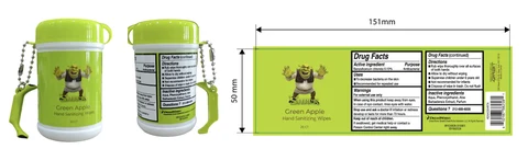 SHREK GREEN APPLE HAND SANITIZING WIPES 포장
