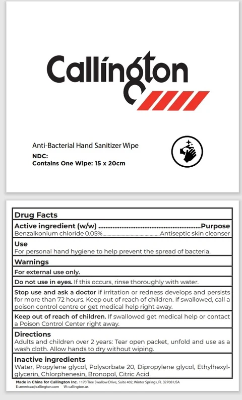 Callington Anti-Bacterial Hand Sanitizer Wipe 포장
